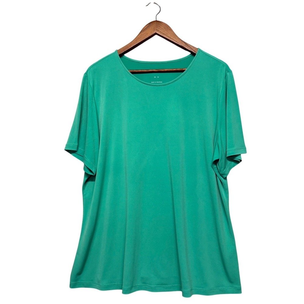 Susan Graver Top Womens XL Green Essentials Short Sleeve Crew Neck Liquid Knit